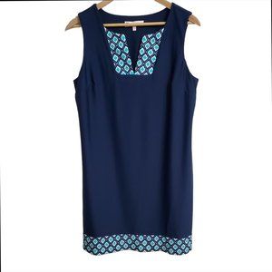 Jude Connally Women Carissa Dress L Sleeveless V-Neck Border Blue Stretc…